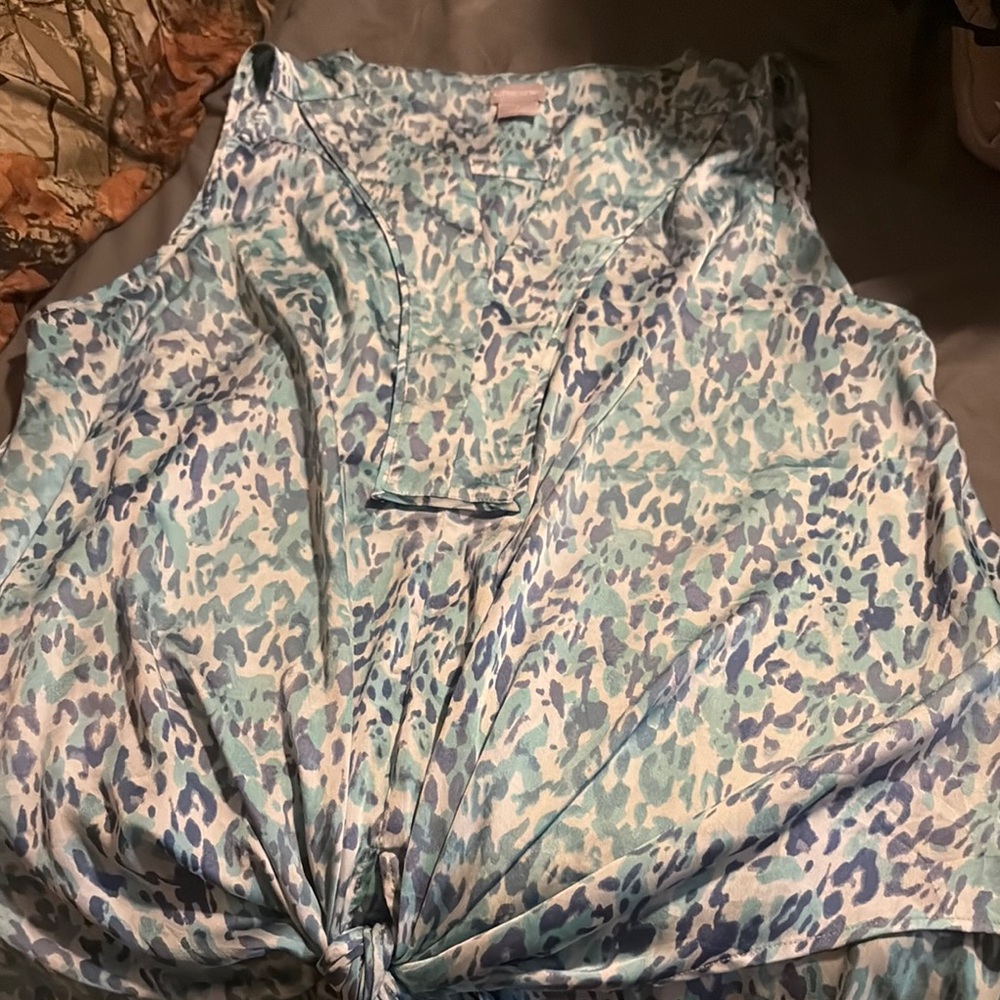 Chico's Blue and White Leopard Print Blouse